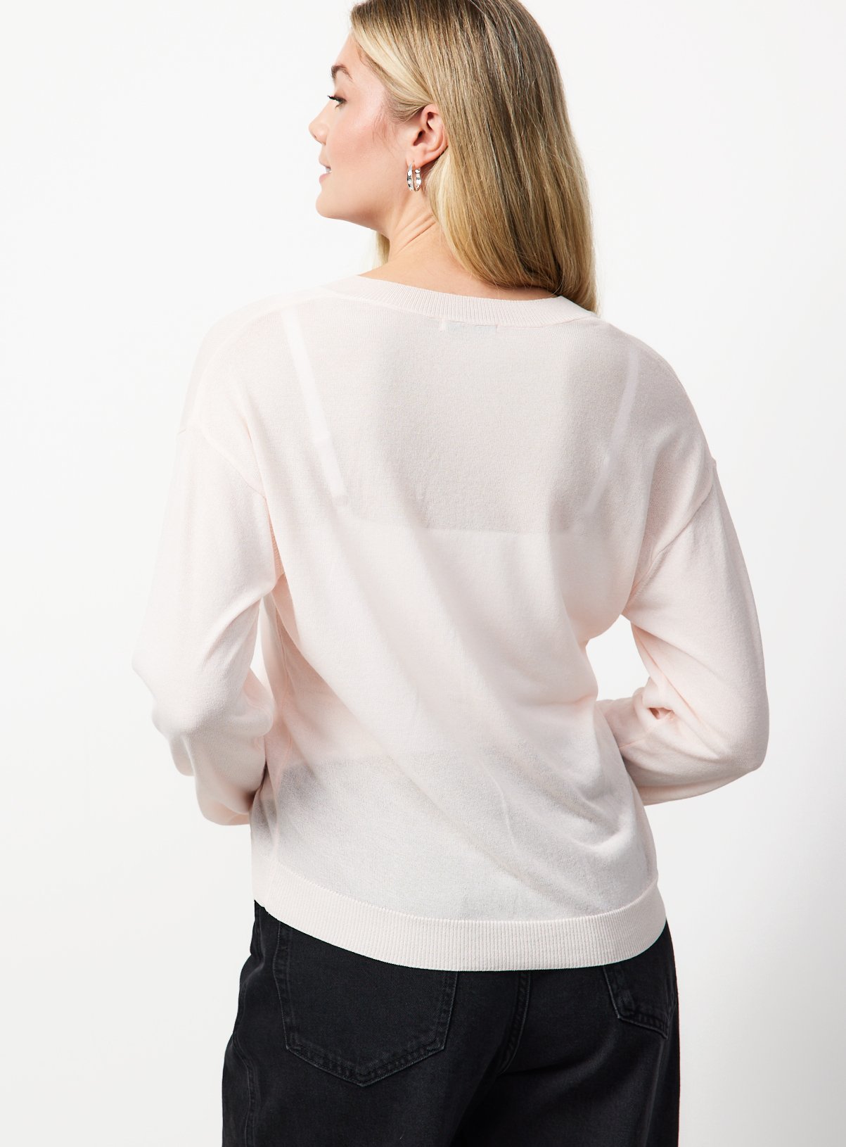 Sheer V-Neck Knitted Jumper S - Image 4 thumbnail